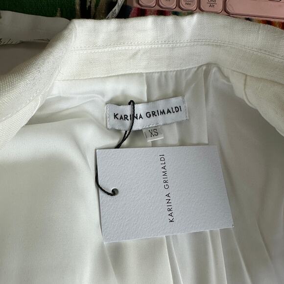Karina Grimaldi White Linen Jacket  XS Work Career Tailored Designer $295 NEW - Picture 9 of 9